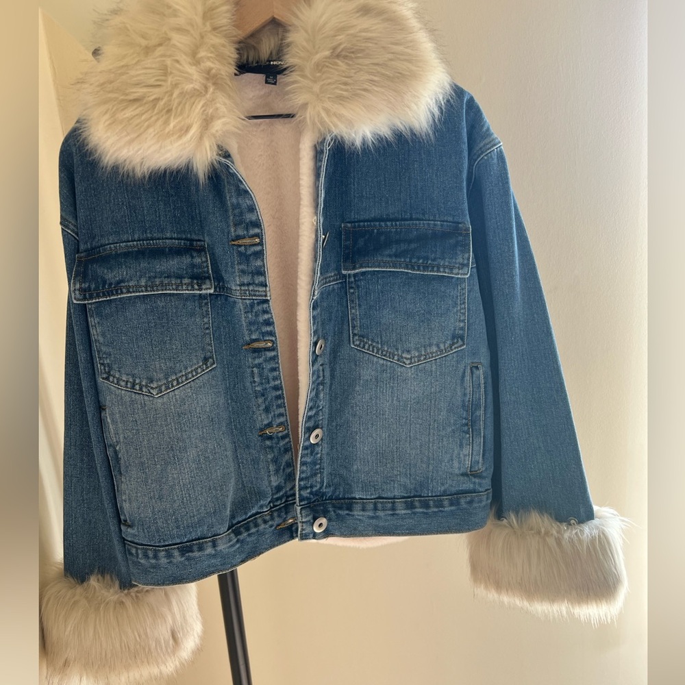 Denim Jacket with Faux Fur Trim